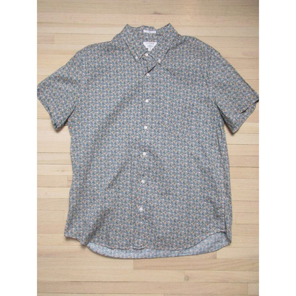 J. Crew Mens Hawaiian Shirt XL Slim Fit Liberty Pocket Short Sleeve Cotton